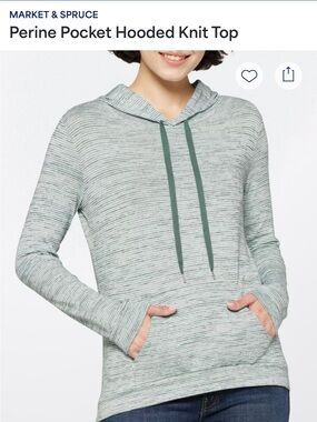 Market & Spruce Striped Mint Hooded Knit Top with Contrast Drawstrings